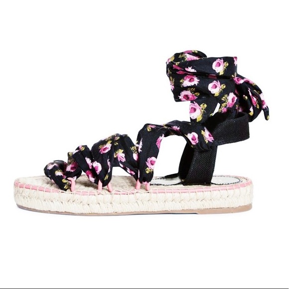 Authentic Prada BRAND NEW Wrap Around Floral Espadrille Platform Flats - Picture 5 of 10